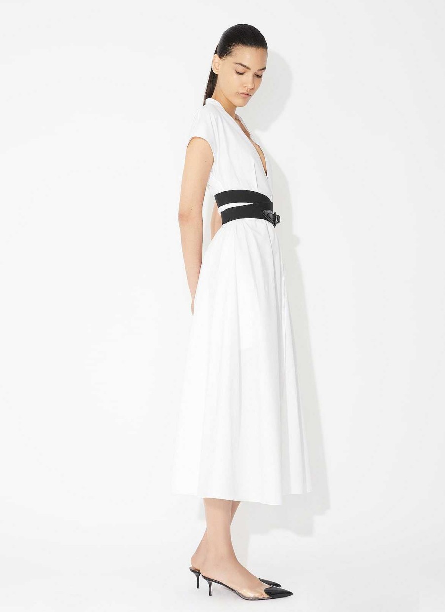 Pret A Porter Alaïa | Robe En Popeline Avec Ceinture Croisee