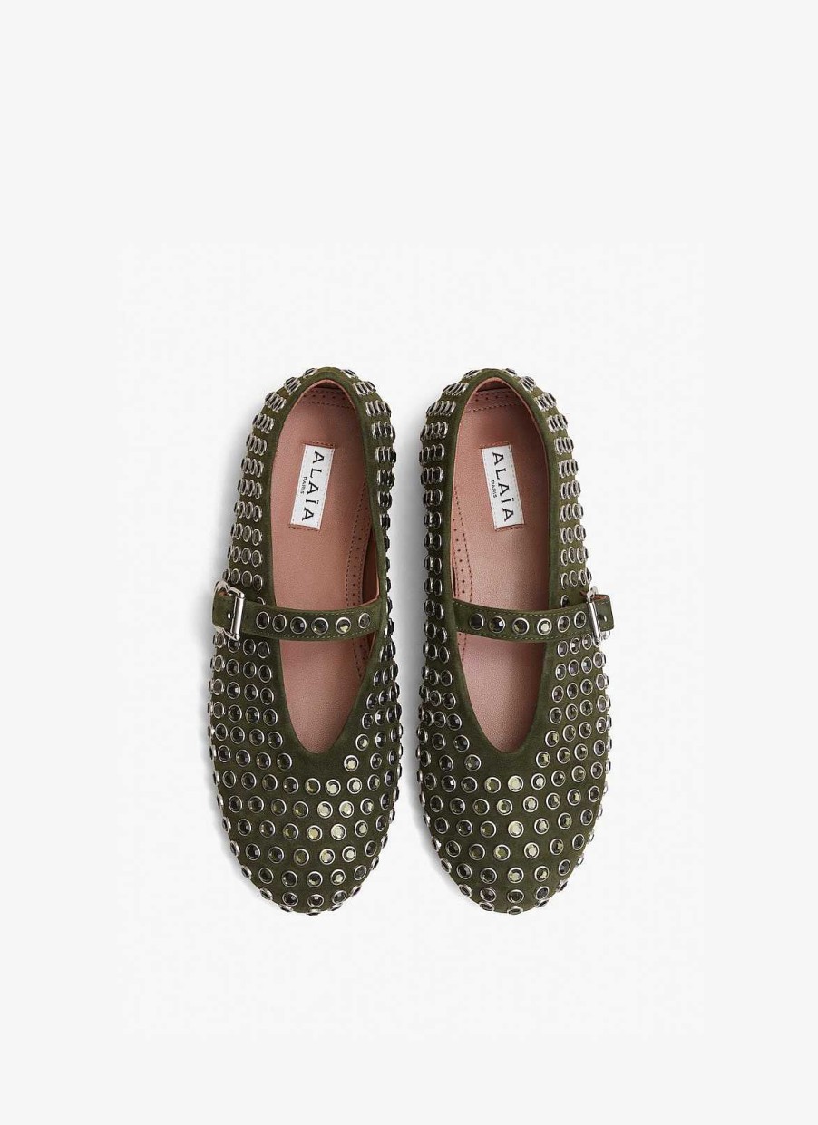 Chaussures Alaïa | Ballerines Plates En Daim Avec Strass