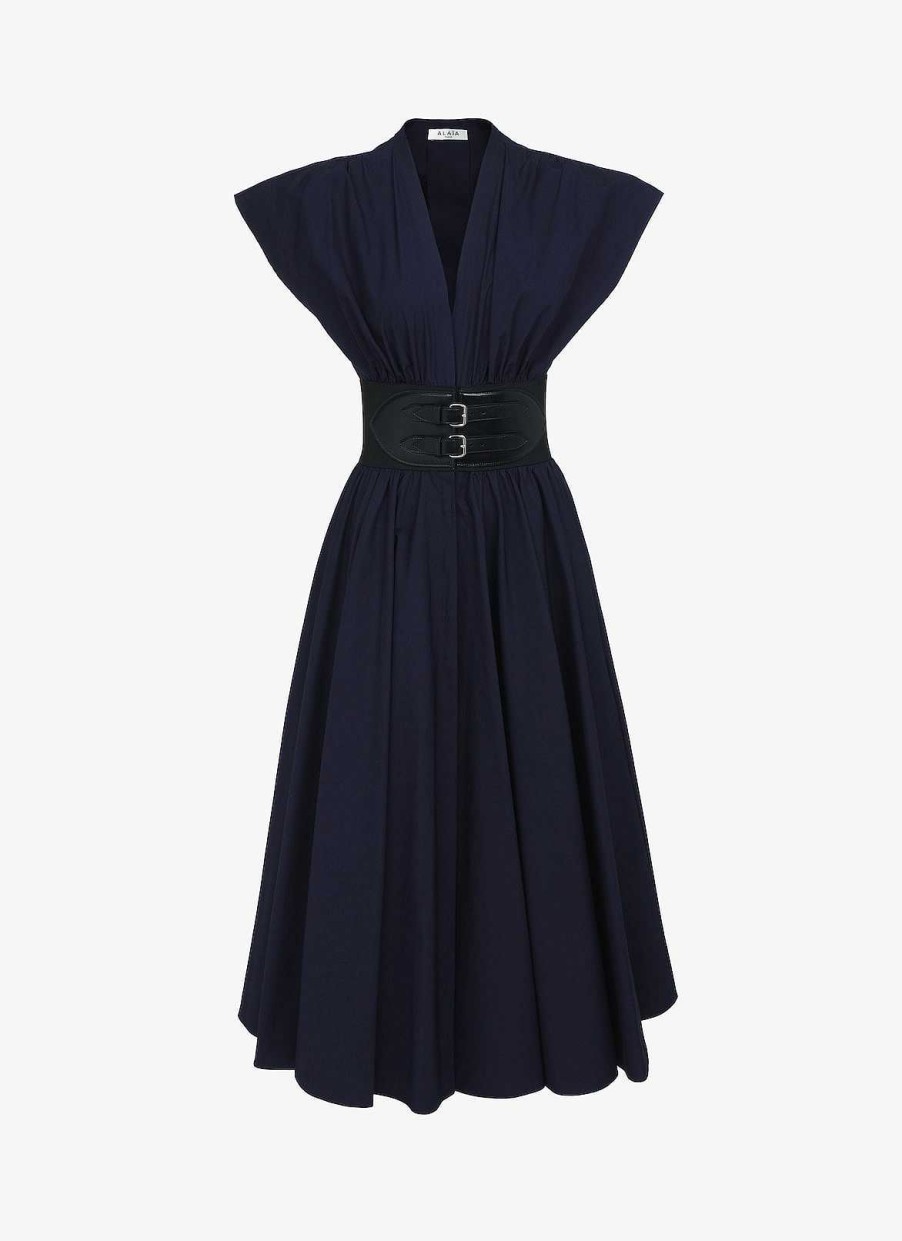 Pret A Porter Alaïa | Robe A-Line En Popeline Japonaise Avec Ceinture