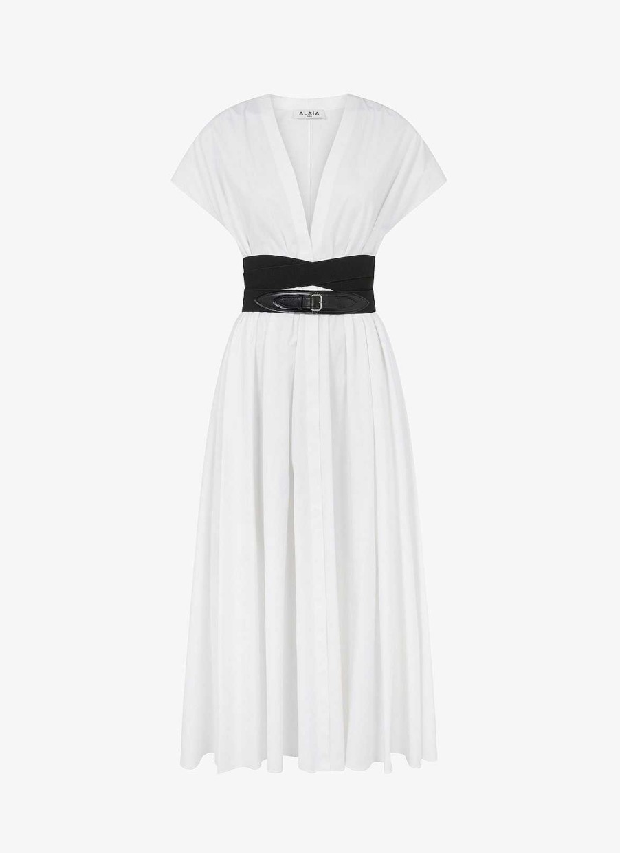 Pret A Porter Alaïa | Robe En Popeline Avec Ceinture Croisee