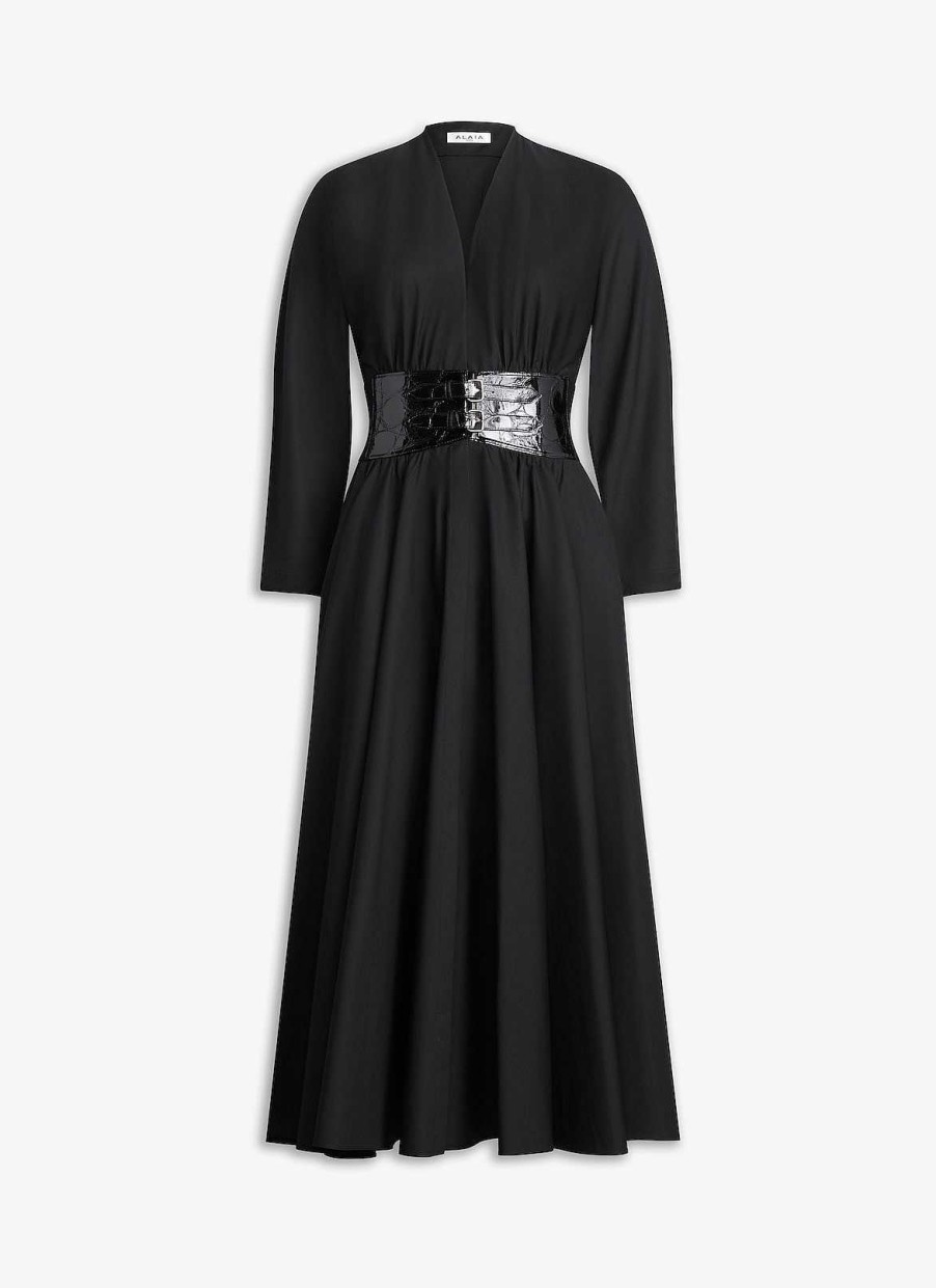 Pret A Porter Alaïa | Robe En Popeline Avec Ceinture Croisee