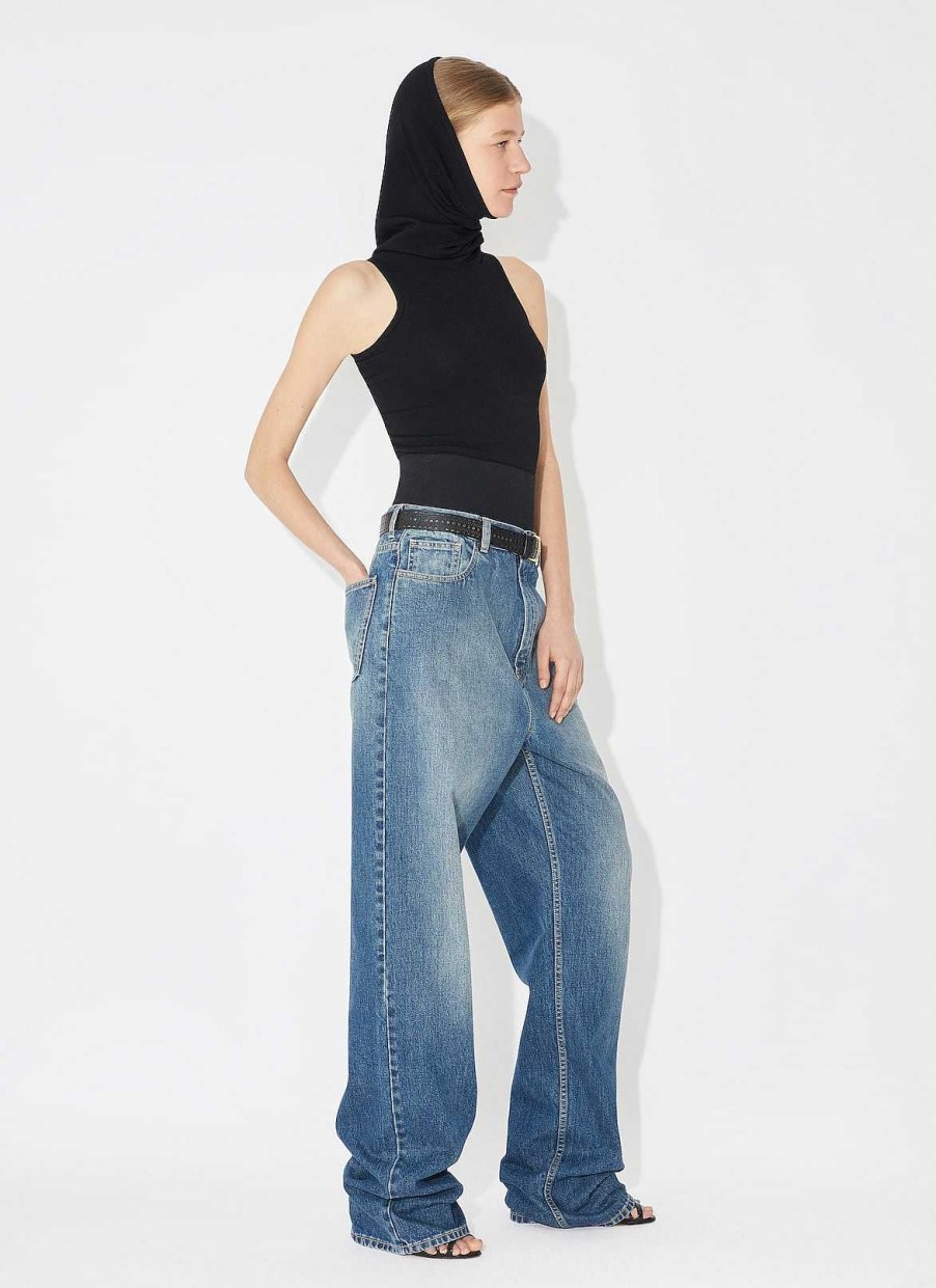 Pret A Porter Alaïa | Pantalon En Jean Avec Ceinture En Maille