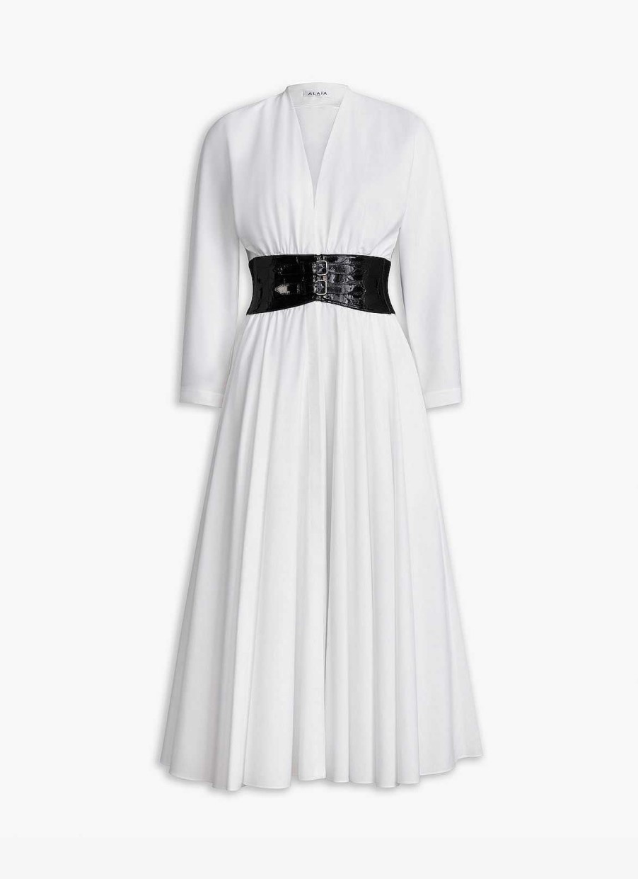 Pret A Porter Alaïa | Robe En Popeline Avec Ceinture Croisee